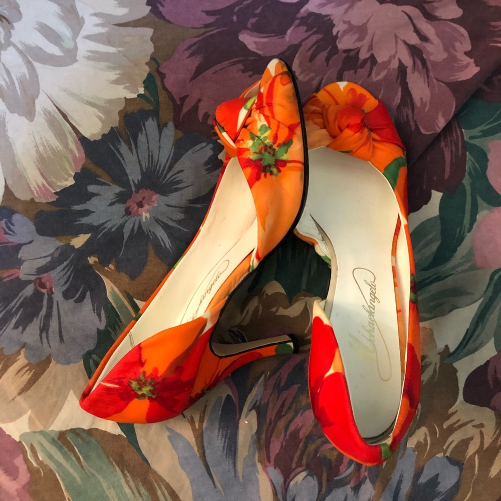 Michelangelo bright orange floral heels